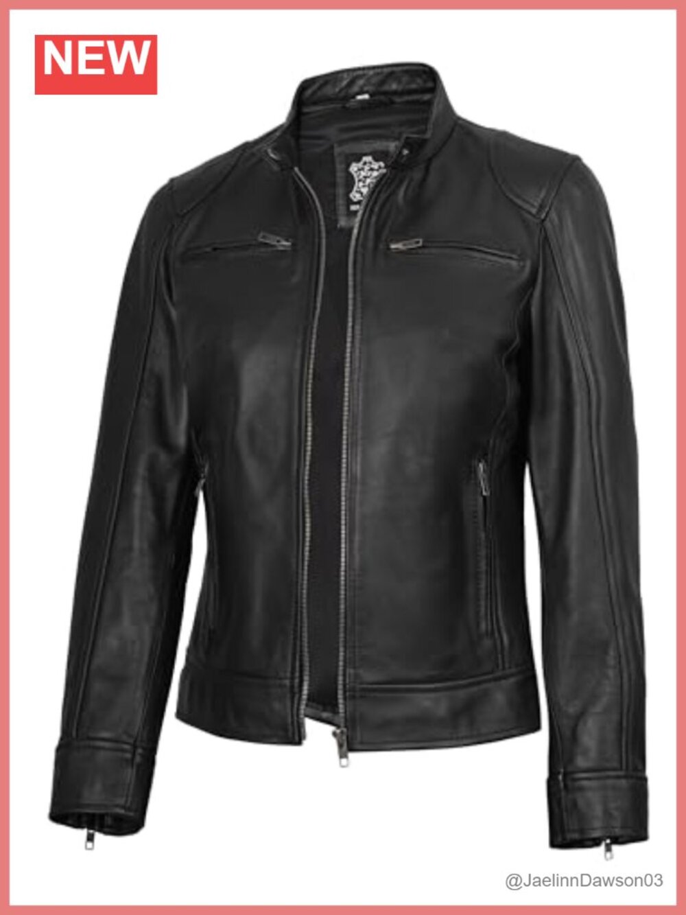 Genuine Lambskin Leather Jacket Women Cafe Racer Moto Biker Zip-Up